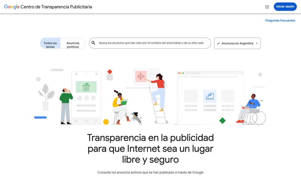 Pantalla inicial del Centro de Transparencia Publicitaria de Google con el buscador de anunciante.